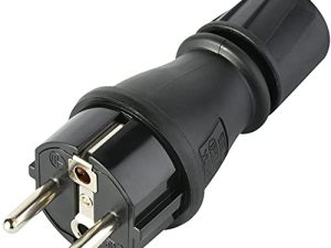 Electraline 55084, Clavija Enchufe Schuko Profesional, protección IP54, con Tornillo retenedor para facilitar el cableado, Negro