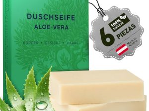 larum sports jabón natural cuerpo y cabello aloe vera, gel de ducha solido con ingredientes 100% naturales, 6x 85g