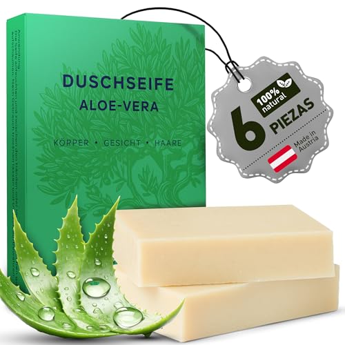 larum sports jabón natural cuerpo y cabello aloe vera, gel de ducha solido con ingredientes 100% naturales, 6x 85g