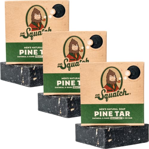 Dr. Squatch Barra de jabón totalmente natural para hombres con grano pesado, paquete de 3, alquitrán de pino