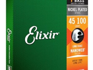 Elixir Cuerdas para bajo de 4 cuerdas Strings de acero niquelado con recubrimiento NANOWEB, escala larga, calibre ligero (.045-.100)