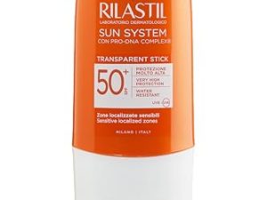 Rilastil – Sun System Stick SPF 50+, Protector Solar Transparente, con PRO-DNA Complex, Protección Alta Contra UVB y UVA, para Zonas Sensibles, Resistente al Agua – 8,5 g