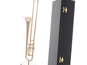 IMIKEYA 1 Pc Modelo De Trombón Miniinstrumento Musical Pequeña Decoración De Trombón Modelo De Instrumento Decoración Separadores De Colgantes Cobre Chapado En Oro De 24k Golden