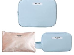 ZOOMPIL 2 Piezas Neceser Maquillaje, Portátil Bolsa de Maquillaje de Viaje, Bolsas de Cosméticos, Mujeres y Niñas Bolsa de Aseo Impermeable Gran Capacidad, para Hogar Vacaciones Viaje(Azul Cielo)