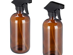 Relaxdays Pulverizador Agua Cristal, 2 x 500 ml, Boquilla Niebla y Chorro, Cuidado Pelo, Rellenable, Atomizador, Marrón, 500 ml