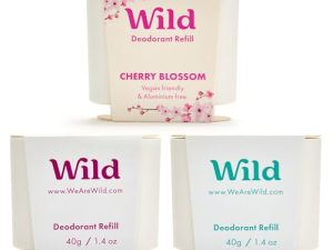 Wild – Desodorante Natural Recargable – Sin Aluminio – Pack Variado de Recargas – Incluye Esencias Fresh Cotton & Sea Salt, Cherry Blossom y Coconut & Vanilla – Protección de larga duración