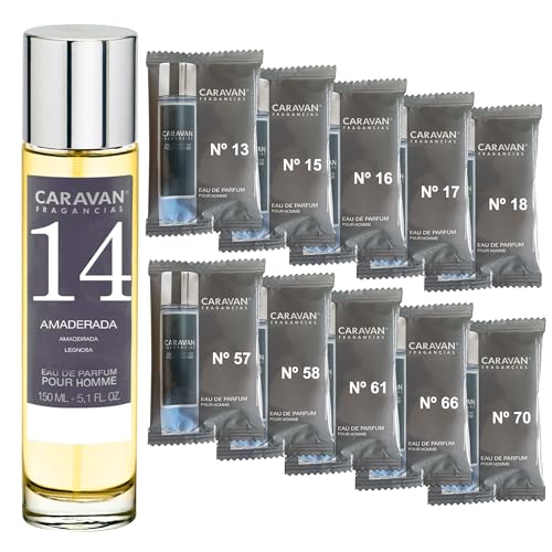 CARAVAN FRAGANCIAS Perfume de Hombre Nº14 de 150 ml + Set de 10 Viales de Fragancias Masculinas distintas de Caravan para descrubir nuevos aromas