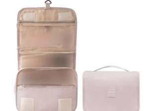Qwesure Xixi Bolsa de viaje bolsa de cosméticos con gancho portátil de gran capacidad mujer bolsa de aseo seco húmedo separación bolso, albaricoque, Casual