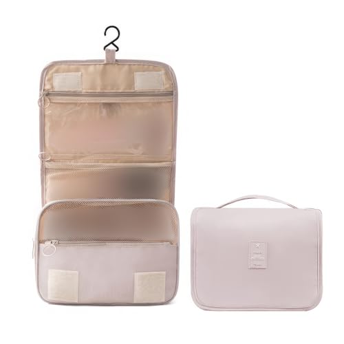 Qwesure Xixi Bolsa de viaje bolsa de cosméticos con gancho portátil de gran capacidad mujer bolsa de aseo seco húmedo separación bolso, albaricoque, Casual