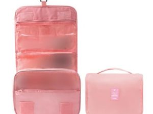 Qwesure Xixi Bolsa de viaje bolsa de cosméticos con gancho portátil de gran capacidad mujer bolsa de aseo seco húmedo separación bolso, Rosa., Casual