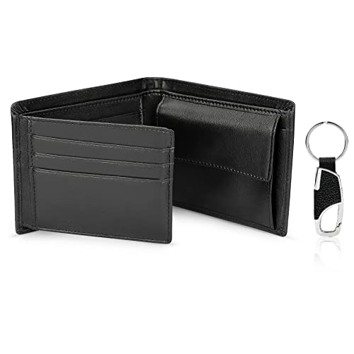 Wilbest Negro Billeteras Hombre, Cartera de Piel, Carteras Cuero, Tarjetas de Crédito Slim Moda RFID Bloqueo Monedero (+Botones de Llaves) Hecho a Mano