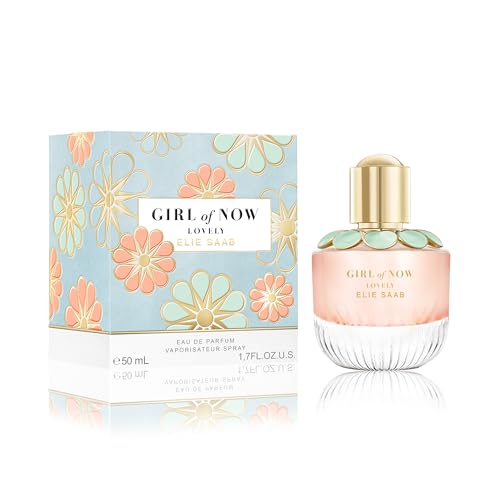 Elie Saab Girl of Now Lovely 50 ml – Eau de Parfum para Mujer – Fragancia Floral Gourmand – Efervescentes Notas de Mandarina, Pera, Flor de Ormond y Haba Tonka – Botella de Cristal Transparente