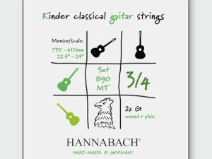 Cuerdas de guitarra clásica Hannabach Serie 890 MT para 3/4 guitarra para niños Escala: 57-61 cm – ejecución con 2 cuerdas Sol3 – 890MT 3/4