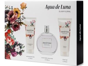 AGUA DE LUNA – Elixir Floral Colonia 100 ml + Crema Corporal 75 ml + Gel de Baño 75 ml, Estuche de Regalo Mujer, Eau de Toilette Femenina, Aroma Cítrico y Floral, Fragancia Fresca de Larga Duración