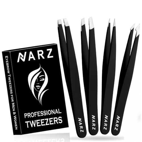 NARZ Pinzas Depilar Profesionales Para Vello Facial Mujeresy Hombres, Pinzas de Pelo Precisión de Acero Inoxidable Pinzas Para de Cabello Encarnado (4 Piezas)