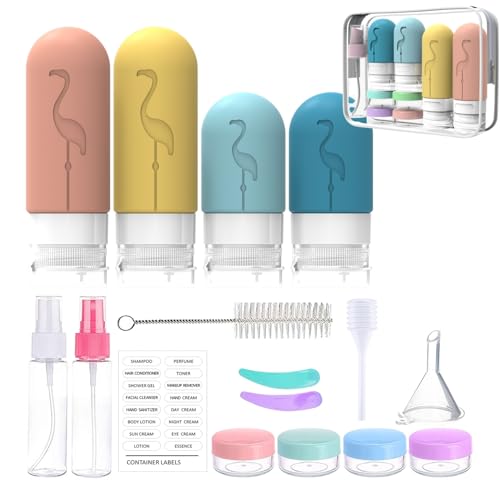 SHSHbuy Botellas de Viaje Silicona,16 Piezas Botes Rellenables Viaje,Contenedores de Viaje,Recipientes de Recargables Para Champús Lociones y Artículos de Tocador