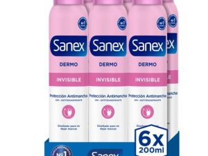 Sanex Dermo Invisible Desodorante Spray, Pack 6 Uds x 200 ml, Antitranspirante con hasta 24H de Protección contra el Sudor y el Olor, Protección Antimanchas, Restaura el pH Natural de la Piel