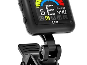 Linrax LT-2 Afinador de Guitarra Recargable, Afinador Digital para Guitarra, Bajo, Ukelele, Violín, Banjo, Mandolina, Sintonizador Cromático Clip con Pantalla LCD a Color 360°, Clip-On Tuner, Negro