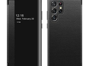 Carcasa para Samsung Galaxy S24 Ultra, Clear View Flip Case Chapa Espejo Efecto Carcasa Magnética PU Cuero Ultra Delgado Antigolpes, Funda Protectora Bumper Cover para S24 Ultra (negro)