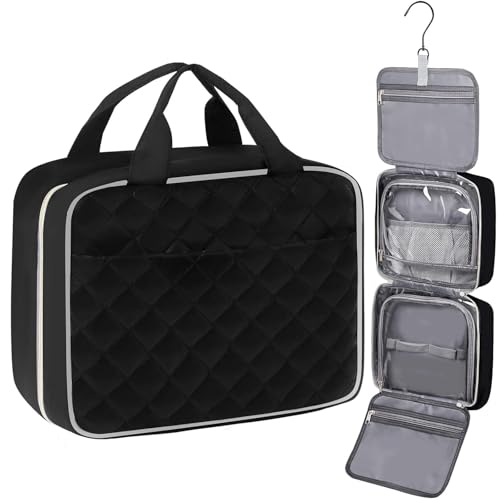 Neceser de viaje para mujer y hombre, gran capacidad, bolsa de baño, bolsa de maquillaje, bolsa de maquillaje, bolsa de cosméticos, organizador transparente con gancho, Negro Bolsa de aseo de viaje