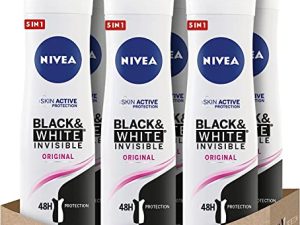 NIVEA Black & White Invisible Original Spray en pack de 6 (6 x 200 ml), desodorante antimanchas de cuidado femenino, para proteger la piel y la ropa
