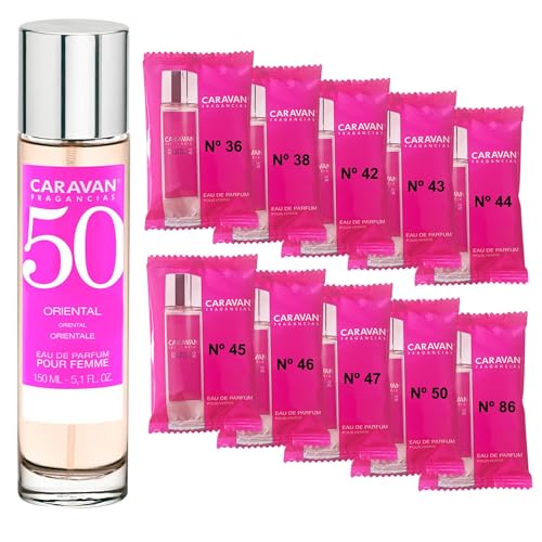 CARAVAN FRAGANCIAS Perfume de Mujer Nº50 de 150 ml + Set de 10 Viales de Fragancias femeninas distintas de Caravan para descubrir nuevos aromas