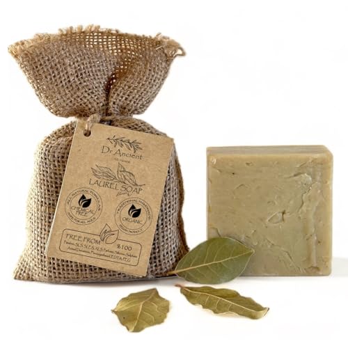 Dr.Ancient Jabón de Alepo con Aceite de Laurel%40 y Aceite de Oliva%60 Orgánico, Natural, Vegano, Tradicional, Hecho a Mano, Antibacterial, Psoriasis, Reduce la Resequedad 140 g (Paquete de 1)