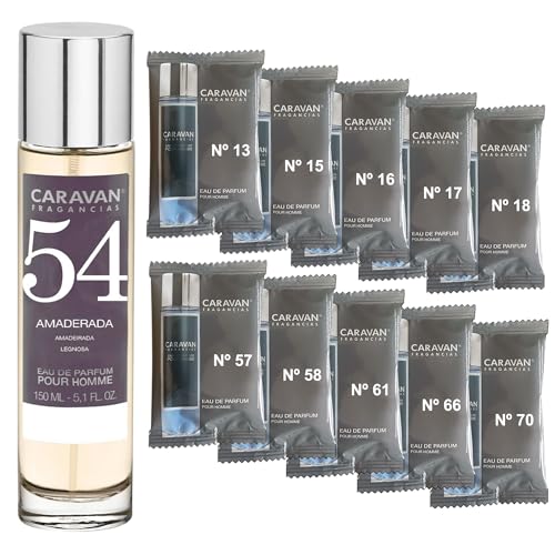 CARAVAN FRAGANCIAS Perfume de Hombre Nº54 de 150 ml + Set de 10 Viales de Fragancias Masculinas distintas de Caravan para descrubir nuevos aromas
