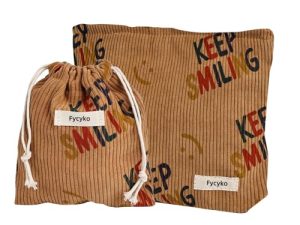 Fycyko Bolsa de maquillaje, bolsa de maquillaje de pana con impresión de sonrisa, bolsa de maquillaje pequeña para mujer, bolsas de cosméticos portátiles, bolsa de aseo multifuncional de viaje, bolsa
