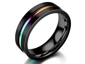 Stfery Anillo Acero Inoxidable Mujer Barra Horizontal de 6MM Anillo San Valentin Multicolor Negro Anillo Mujer para el Dia de San Valentin, 20
