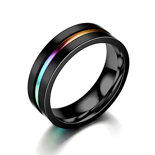 Stfery Anillo Acero Inoxidable Mujer Barra Horizontal de 6MM Anillo San Valentin Multicolor Negro Anillo Mujer para el Dia de San Valentin, 20