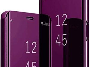 Carcasa para Samsung Galaxy A51, Clear View Flip Case con espejo efecto de tapa magnética de piel sintética ultra fina antigolpes, funda protectora Bumper Cover para Samsung A51 (violeta)