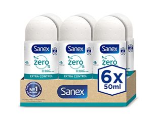 Sanex Zero% Extra Control Desodorante Roll-On, 50ml, Protección 48H, 0% Alcohol, 0% Sales de Aluminio, Cuida y Mantiene la Piel Sana, Inhibe la Formación de Olores Corporales PACK DE 6.