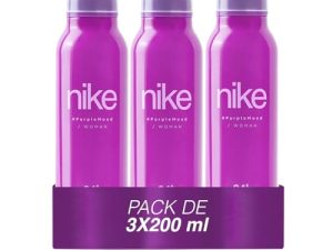 NIKE – Purple Mood Pack de 3 x 200 ml, Desodorante Mujer Spray, Desodorante Antimanchas para Todo Tipo de Piel, 0% Sales de Aluminio, de Larga Duración, Fragancia Floral Gourmand
