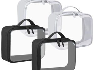 Bolsa de aseo con correa aprobada por la TSA y líquido de viaje transparente y organizador de cosméticos, equipaje de mano, Negro y gris., Neceser transparente para hombre y mujer