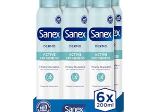 Desodorante Anti-transpirante Sanex Dermo Active Freshness Spray Pack 6 x 200ml | Hasta 48h de protección contra el sudor y el olor | Protección antimanchas | Restaura el pH natural de la piel