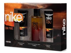 NIKE – On Fire Colonia 150 ml + Gel de Baño 75 ml + After Shave 75 ml, Estuche de Regalo Hombre, Eau de Toilette Masculina, Aroma Oriental Amaderado, Fragancia Fresca, Sensual y de Larga Duración