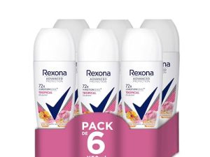 Rexona Advanced Protection Desodorante Antitranspirante Roll-on para Mujer perfume Tropical 72h 50 ml Pack de 6 Unidades