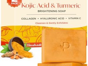PLANTIFIQUE Jabón de Curcuma y Acido Kojico, 2 Barras con Vitamina C, Ácido Hialurónico y Colágeno – Jabon Cara para las Manchas – Turmeric & Kojic Acid Soap, 160g