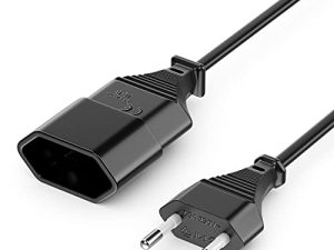 deleyCON 2m Extensión del Cable de Alimentación Tipo c Euro – TV, PC, Monitor, Lámpara, Beamer, Electrodomésticos – Negro