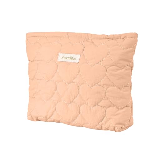 Fycyko Bolsa de maquillaje compatible con bolsa de maquillaje con estampado de sonrisas, bolsa de aseo de pana, organizador de viaje para mujeres y niñas 2, Corazón naranja, Bolsa de cosméticos