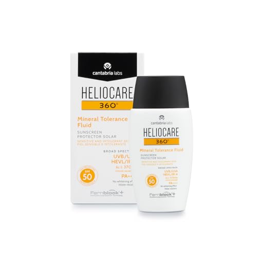 Cantabria Labs Heliocare 360º Mineral Tolerance Fluid SPF 50 - Crema Solar Facial, Fotoprotector Avanzado, Textura Ligera, Sin Efecto Blanqueante, Filtros 100% Minerales, 50ml