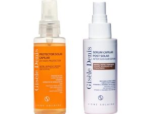 GISÈLE DENIS – Pack Capilar, Protector Solar Térmico 100 ml + Serum Postsolar 100 ml para el Pelo, Tratamiento de Hidratación, Protege, Nutre y Repara, Restaura la Fibra del Cabello