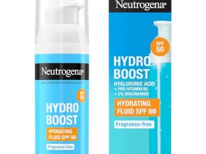 Neutrogena Hydro Boost Fluido Hidratante SPF 50 (1 x 50 ml), crema solar 50 de uso diario con ácido hialurónico y 2% niacinamida, protector solar hidratante de amplio espectro