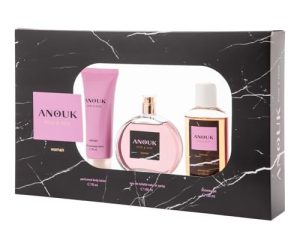 ANOUK – Rose & Noir Colonia 100 ml + Crema de Cuerpo 75 ml + Gel de Baño 100 ml, Estuche de Regalo Mujer, Eau de Toilette Femenina, Aroma Dulce y Floral, Fragancia Fresca, Delicada, Larga Duración