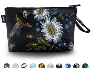 Gloppie Neceser de Viaje de Transporte Organizador Mujer Playa Make Up Bag Niños Portátil Bolsa de Lápiz Estudiante para Trabajo/Escuela/Gym/Fitness/Camping Cosas Necesarias, Negro Colibrí