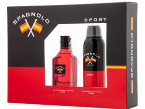 SPAGNOLO – Sport Colonia 75 ml + Desodorante en Spray 200 ml, Estuche de Regalo Hombre, Eau de Toilette Natural y Masculina, Aroma Amaderado Especiado, Fragancia Fresca, Enérgica y de Larga Duración