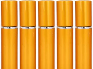QWUUYEC Botella de spray de perfume vacío portátil de aluminio 10 ml x 5pcs para viajar (Oro)