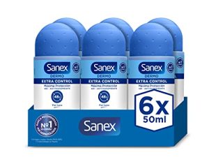 Sanex Dermo Extra Control Desodorante Roll-On, Pack 6 Uds x 50 ml, Desodorante Antitranspirante, hasta 48H de Protección Contra el Sudor y el Olor, Restaura el pH Natural de la Piel