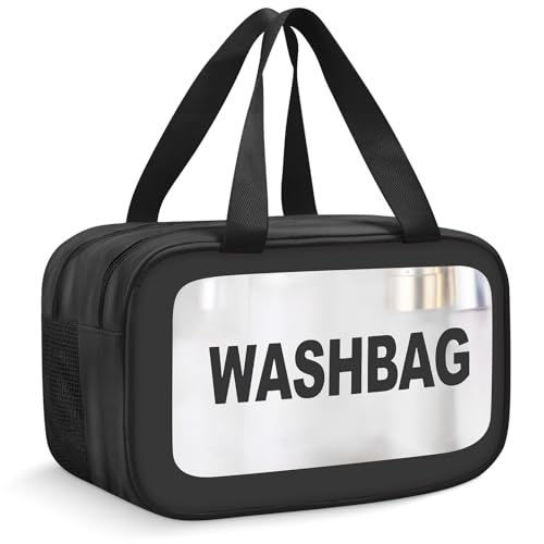 Boic Neceser Transparente Hombre, Neceser Baño Mujer Viaje De Aseo Transparente Viaje Avion Bolsa De Cosméticos Impermeable Toiletry Bag con asa para Mujeres Y Hombres (Nero)